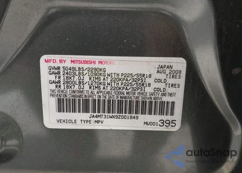 2009 Mitsubishi Outlander Se z USA, uszkodzony, nr VIN JA4MT31WX9Z001849